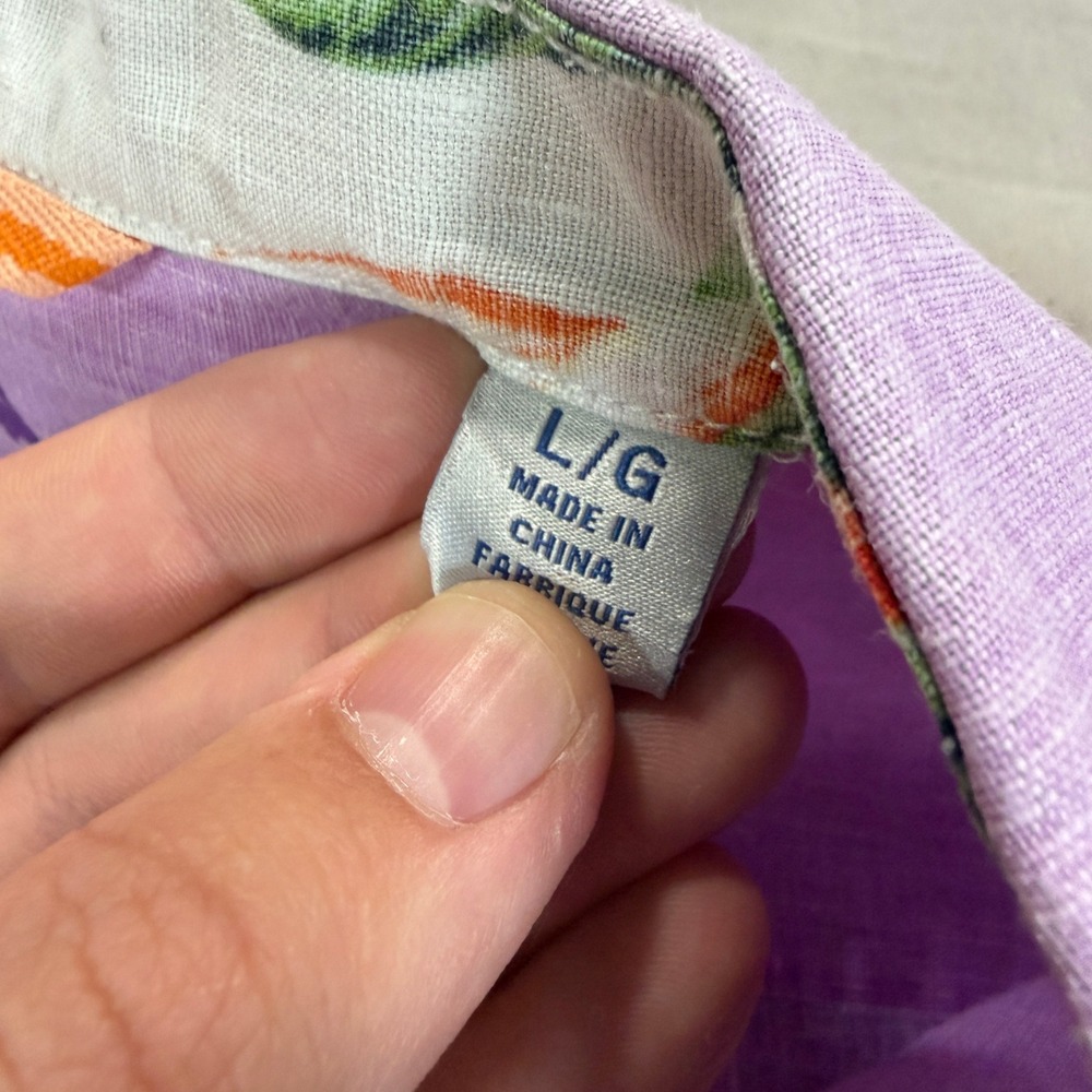 Tommy Bahama Mens Large Purple 100% Linen Short Sleeve Button Front Shirt Logo - Picture 4 of 8